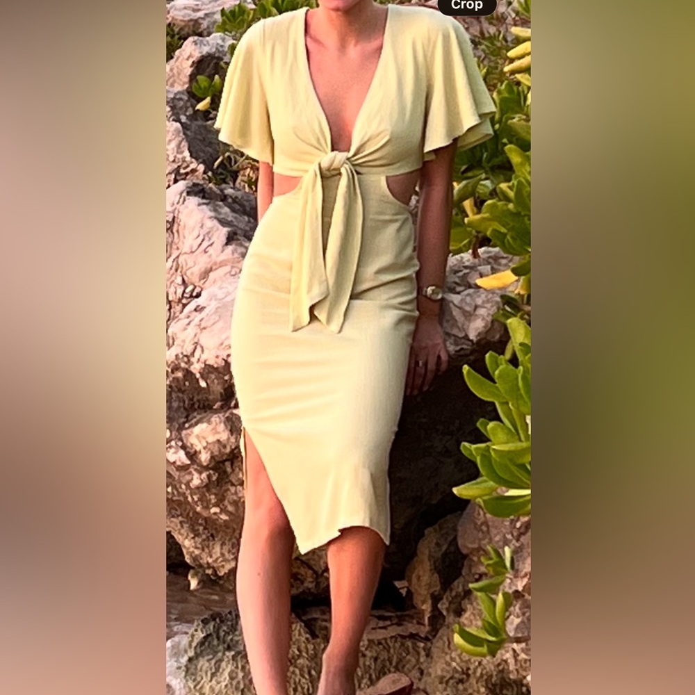 Lulu's Light Yellow Midi Dress with Tie-Front